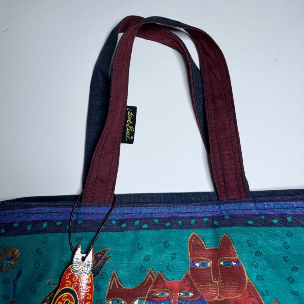 Laurel Burch Cat Feline Shoulder Tote Bag Beaded Sun N Sand Zipper Colorful Art - Picture 13 of 16